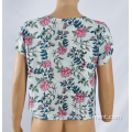 Woman's V-Neck Short-Sleeved Rayon Printed Blouse